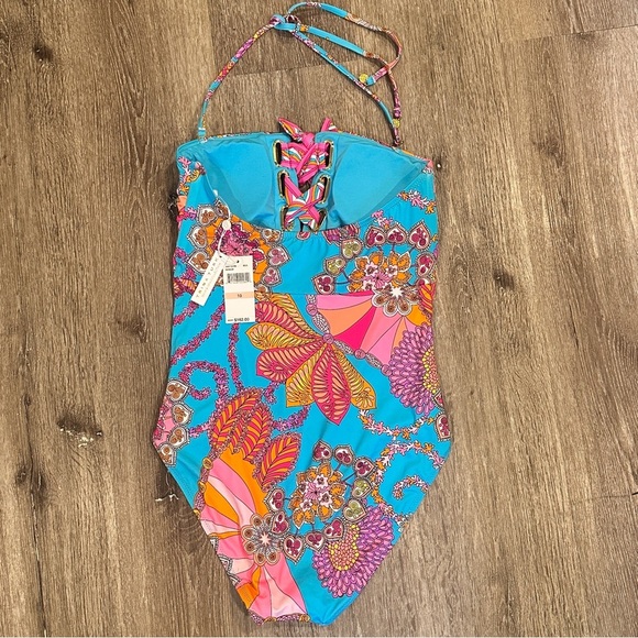Trina Turk Meilani Lace Up Bandeau One-Piece Swimsuit NWT Size 10. - Picture 10 of 12